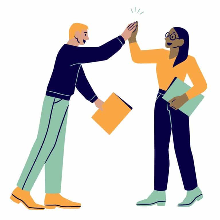 Illustration of two work colleagues high fiving each other