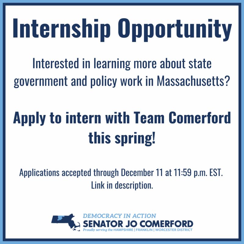 Flyer: Internship Opportunities with Senator Jo Comerford’s Office