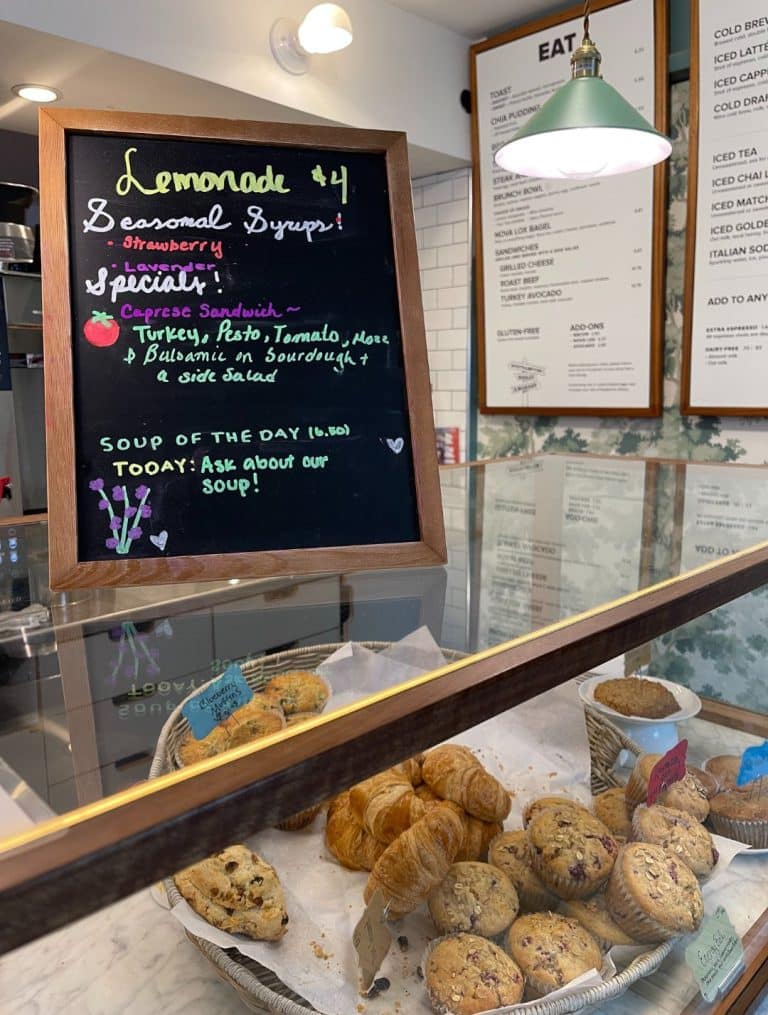 Specials on a chalkboard at Share Coffee in Amherst. May 22, 2025 - FungaiFoto