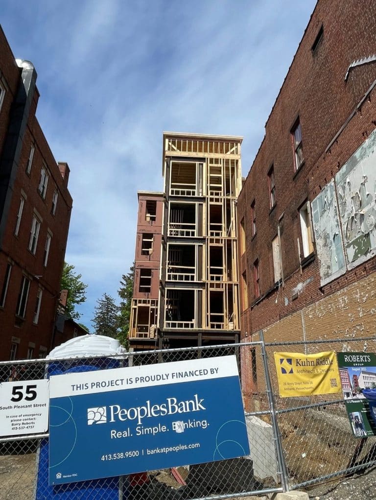 Progress on the new apartment block at 55 South Pleasant Street in Downtown Amherst. May 8, 2025 FungaiFoto
