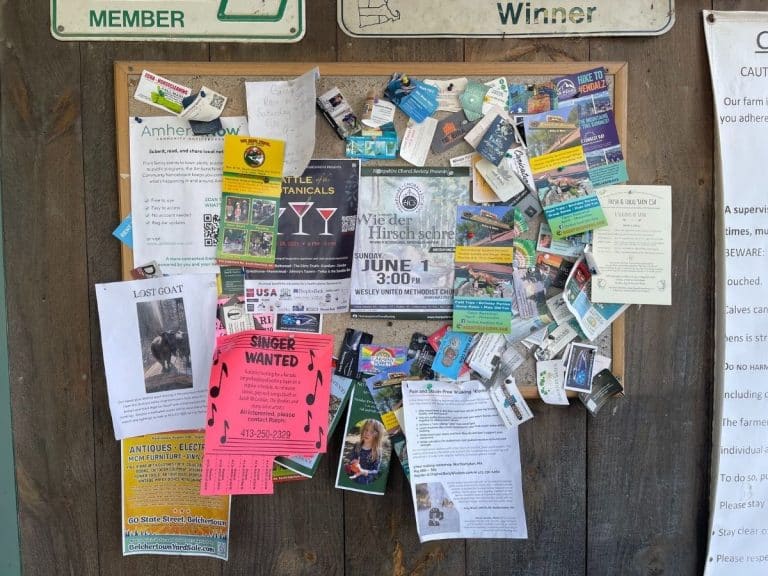 The community noticeboard at Flayvors of Cook Farm in Hadley MA