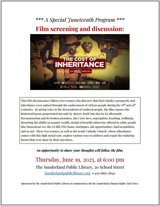 Juneteenth Film Screening: The Cost of Inheritance - Amherst Now