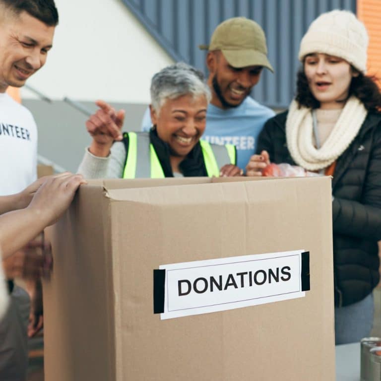 Volunteers for a non-profit process donations