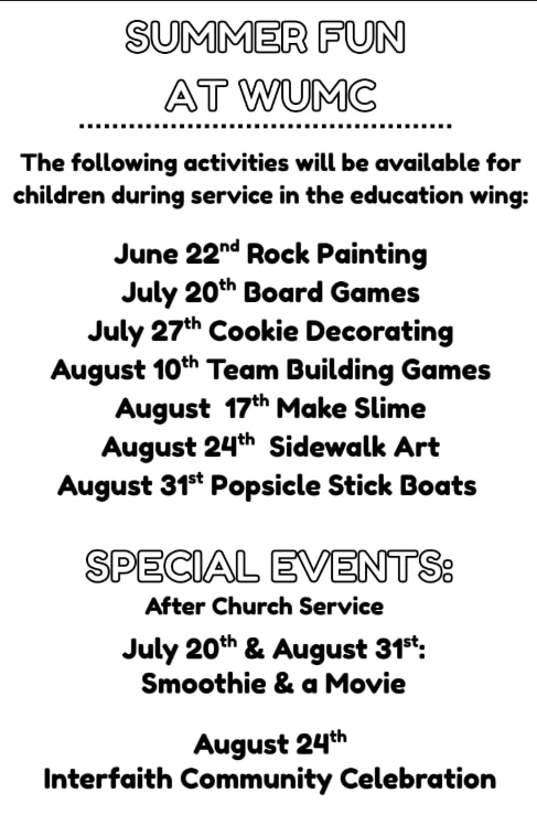 Wesley United Methodist Church summer children's activities