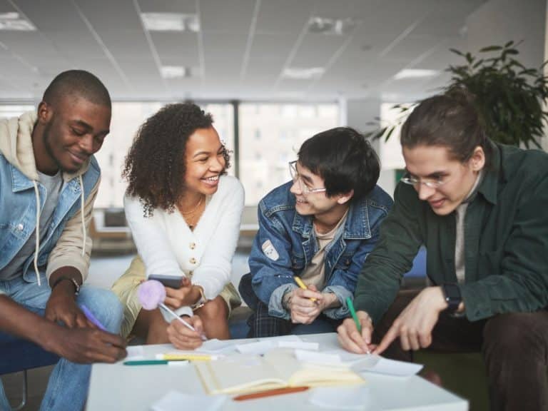 Students working on a project together