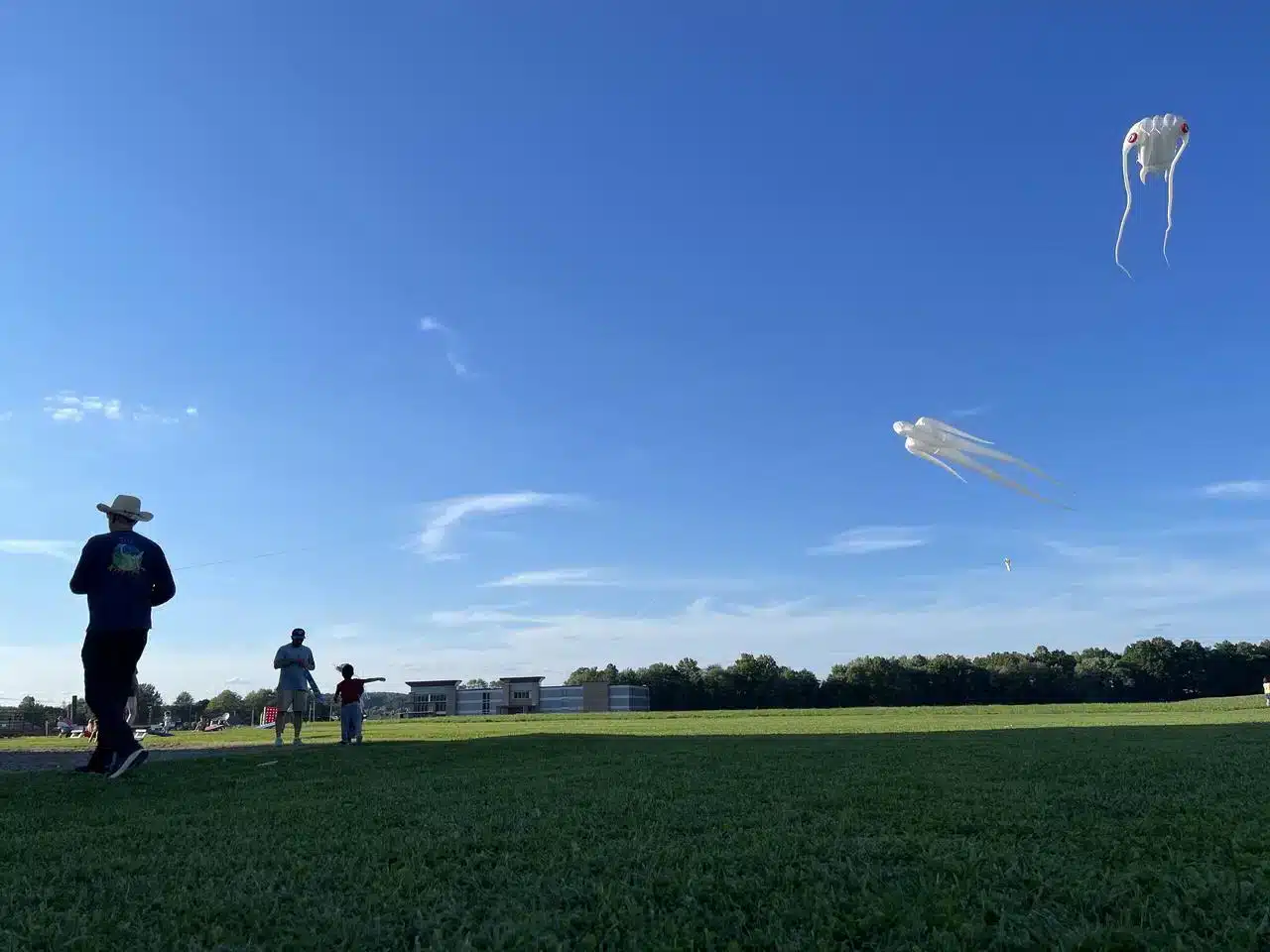 Kitemaker, Glenn Davison, demonstrates some of his kites in Hadley on August 23, 2025.