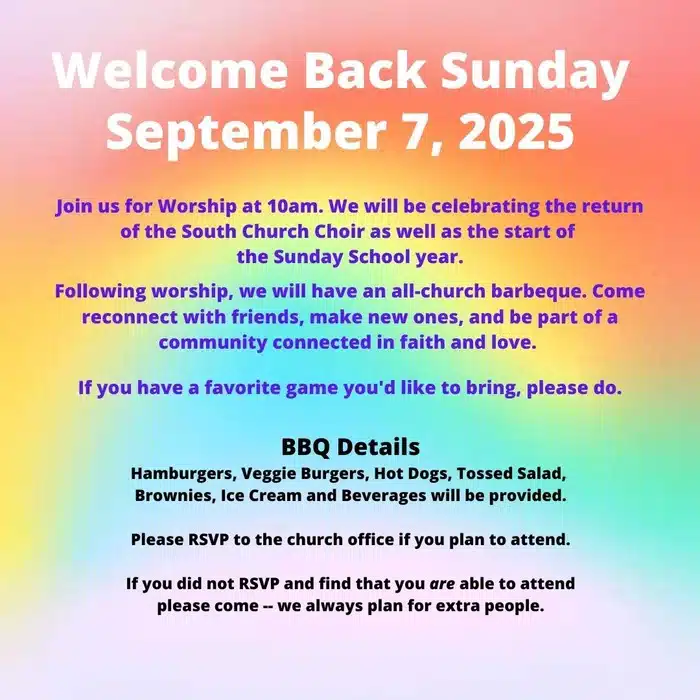 South Church welcome back Sunday