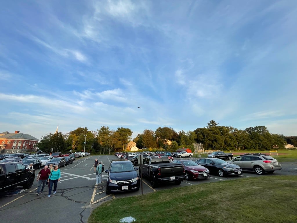 Hadley residents arrive at Hopkins Academy for the special town meeting on September 9, 2025.