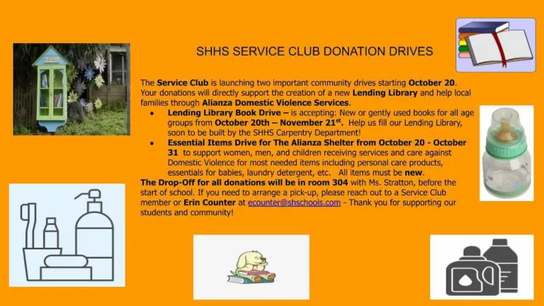 SHHS Service Club Donation Drives