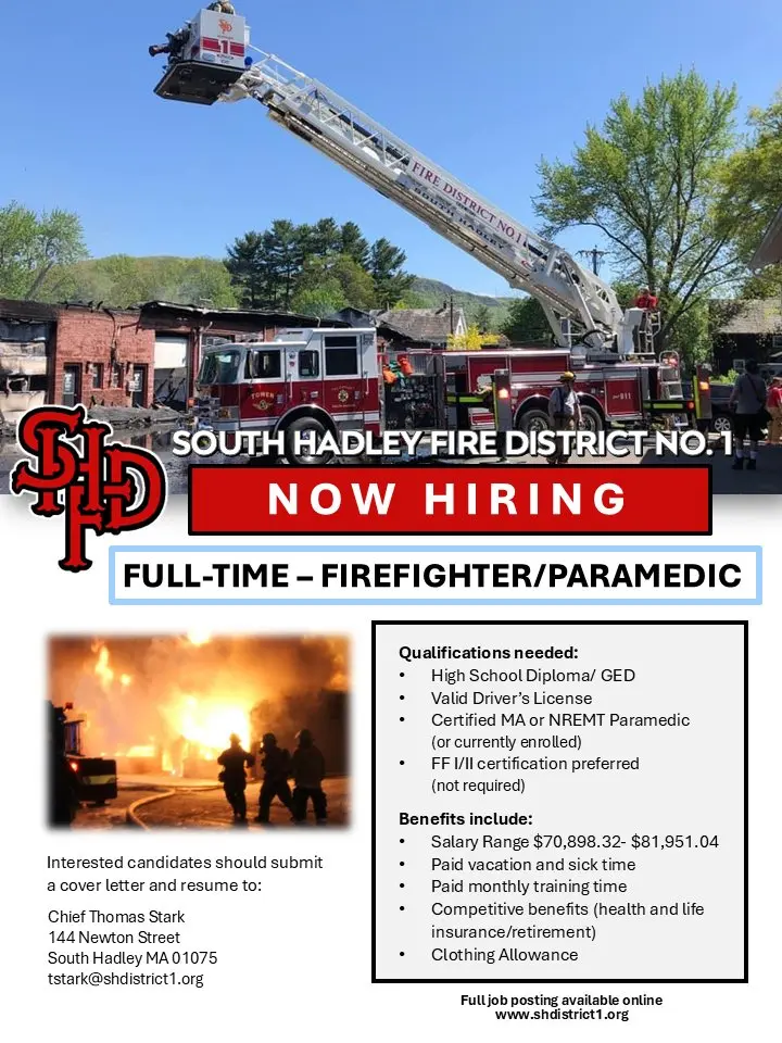 South Hadley Firefighter Paramedic Hiring