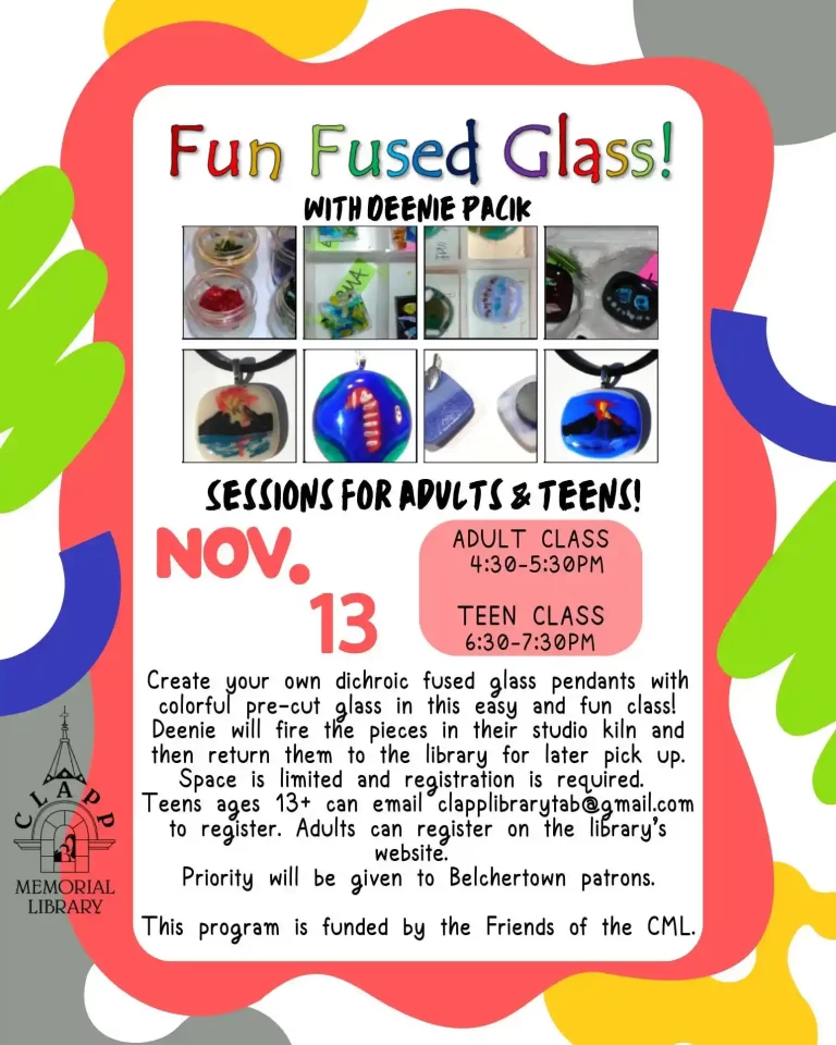 fused glass pendant workshop Belchertown 2025