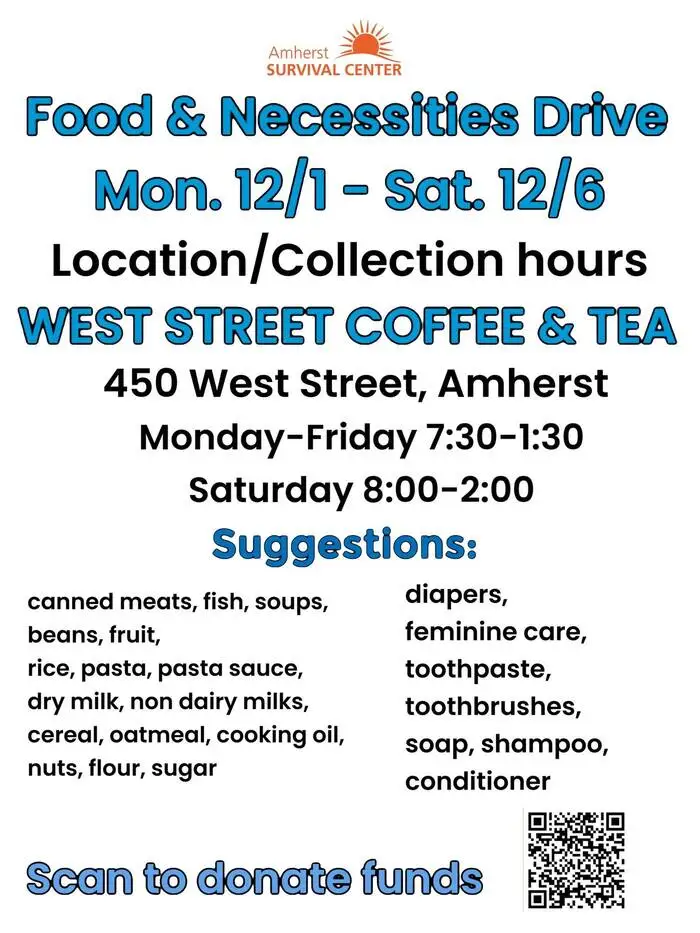 donation drive for Amherst Survival Center