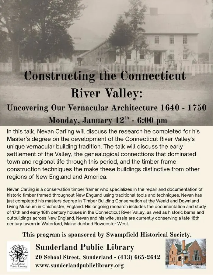 CT River Valley architecture talk Sunderland
