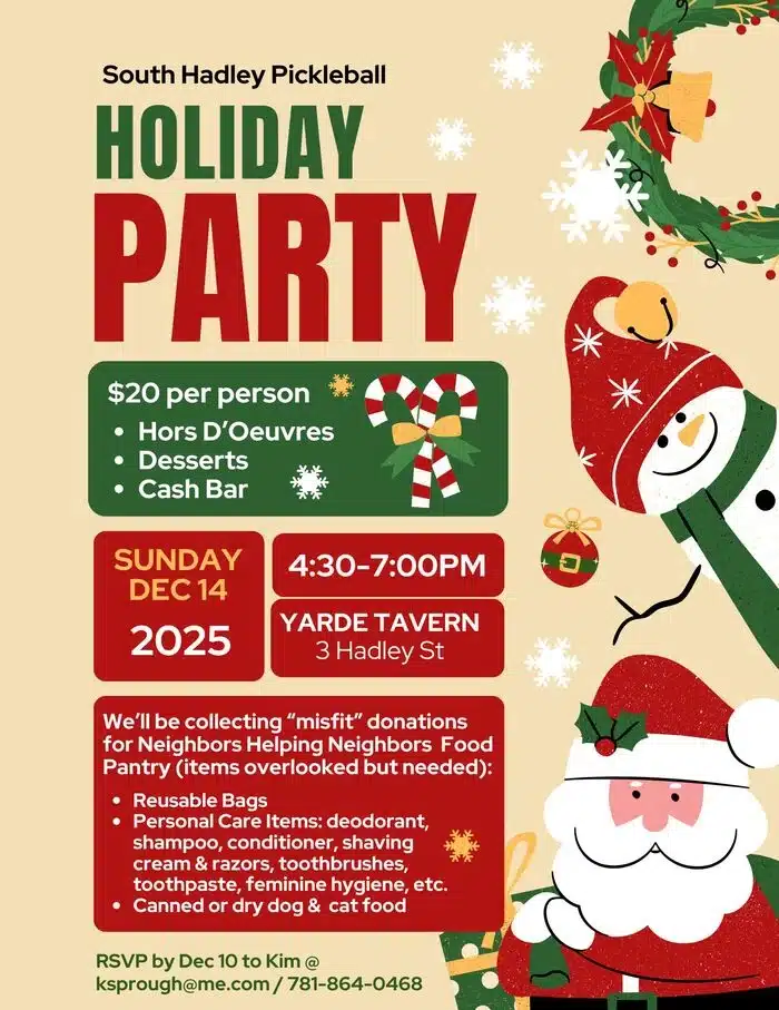 South Hadley pickleball holiday party 2025