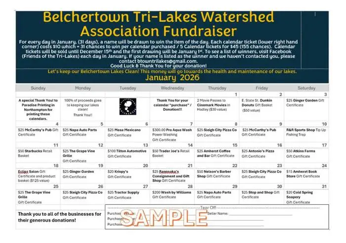 Tri-Lakes calendar raffle in Belchertown