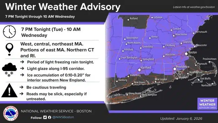 Winter Weather Advisory Western MA Jan 2026