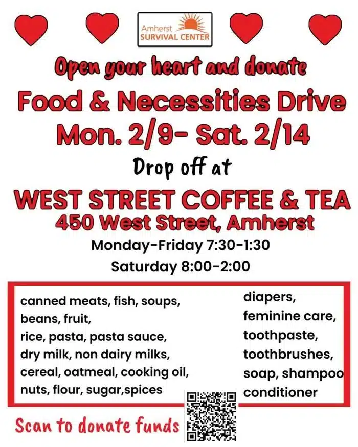 Amherst food drive West Street Coffee & Tea