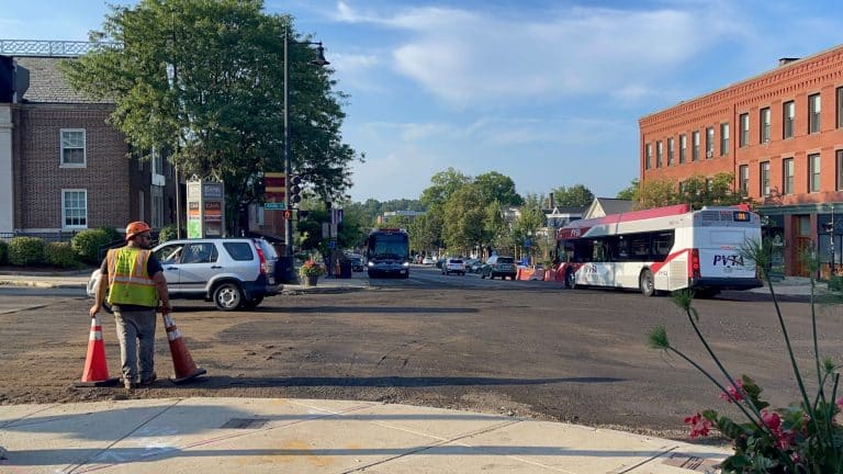 Roadworks in downtown Amherst, MA.