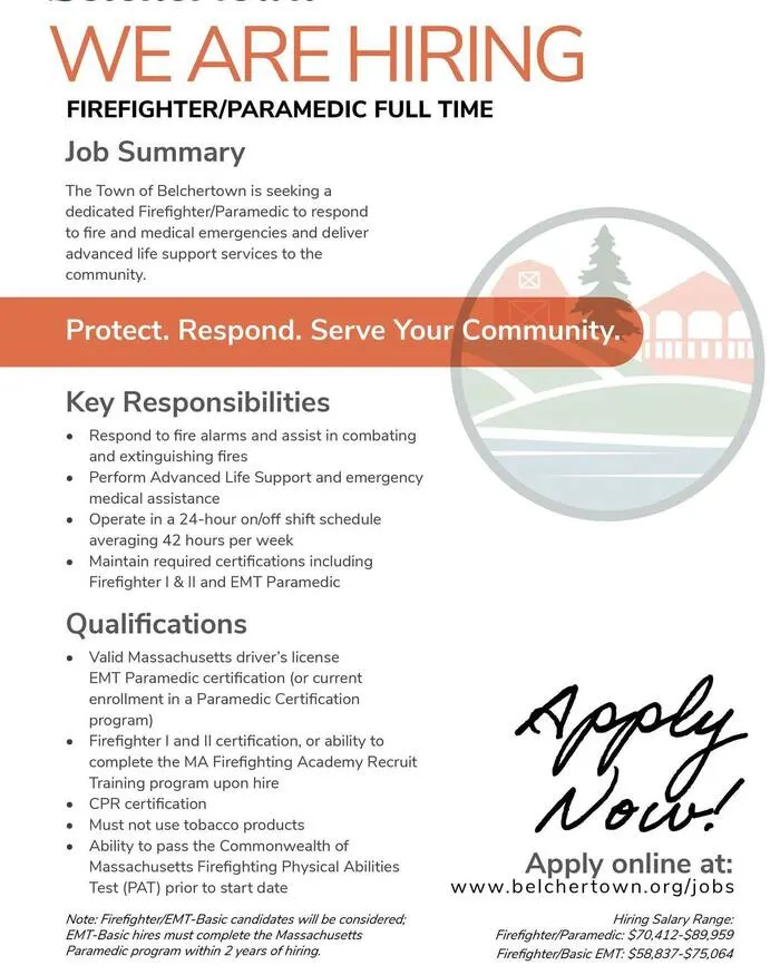 Belchertown Hiring Firefighter/Paramedic