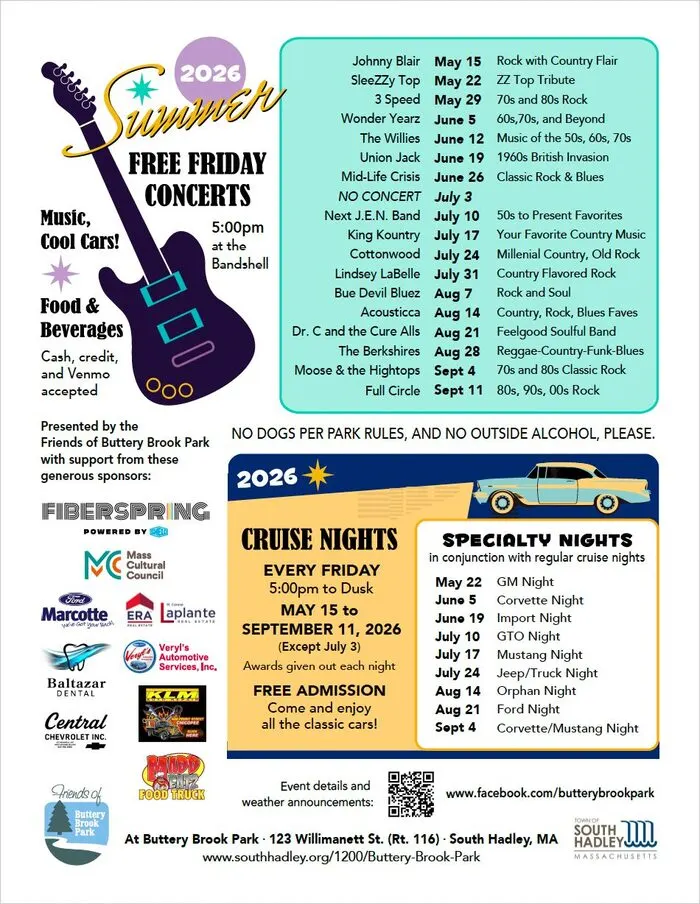 Buttery Brook Park summer concerts 2026 schedule