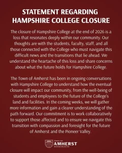Town of Amherst Statement on Hampshire College Closure