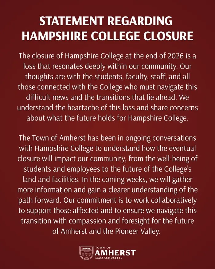 Town of Amherst Statement on Hampshire College Closure