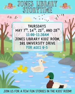 Jones Library storytime May 2026