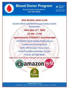 South Hadley Health Department and Baystate Health blood drive