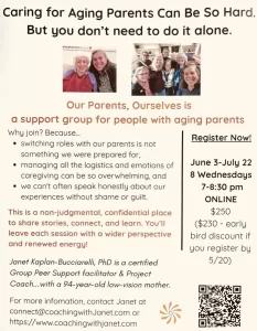 aging parents support group online June 2026