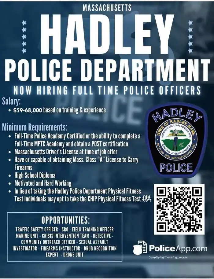 Hadley Police Department Hiring Full-Time Police Officers