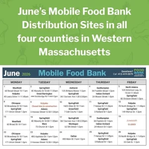 Mobile Food Bank Schedule for June 2026 in Western MA