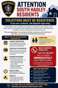South Hadley Solicitor Rules: Call Dispatch Immediately When Solicitor Is Present