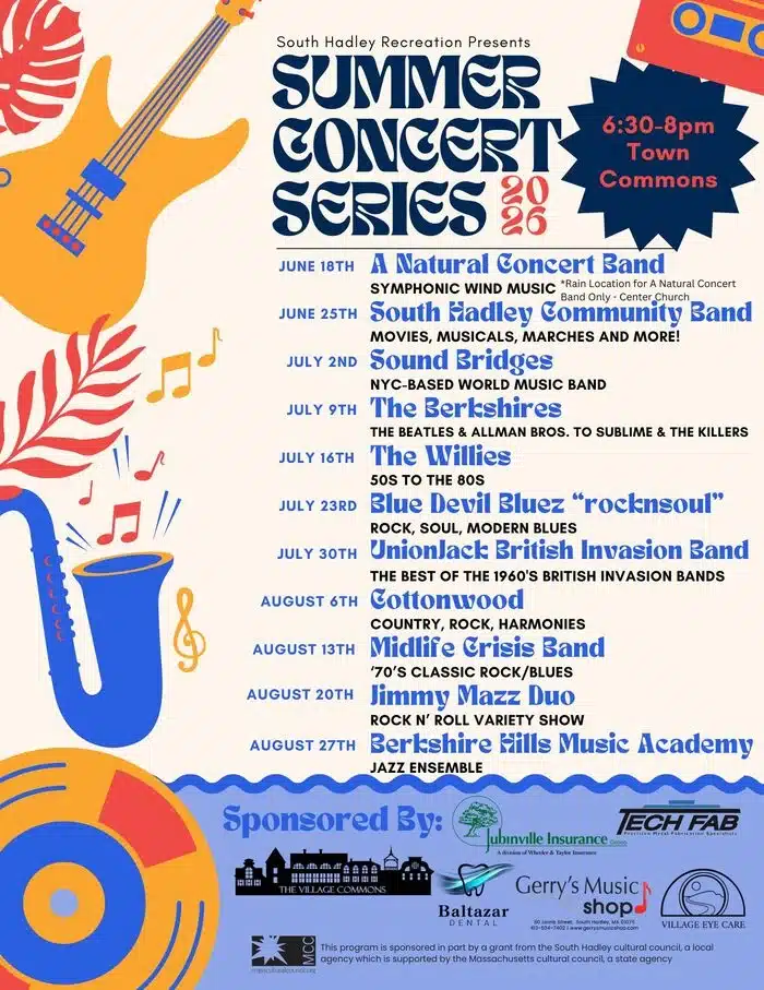 South Hadley Summer Concert Series on the Town Common: Thursdays, June 18 – August 27