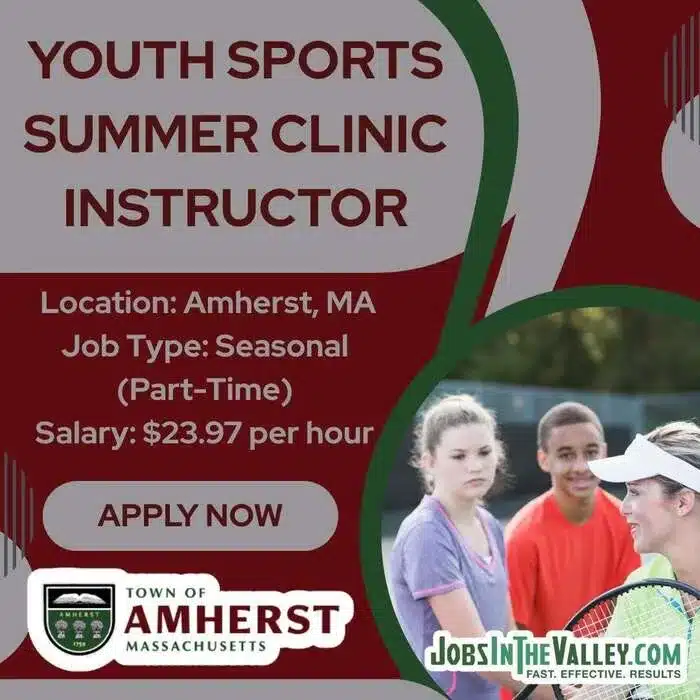 Amherst MA Hiring Youth Sports Summer Clinic Instructors June 2026