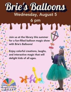 Brie's Balloons – Aug 5, 6 PM, Shutesbury Library