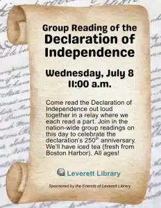 Declaration reading Leverett Library