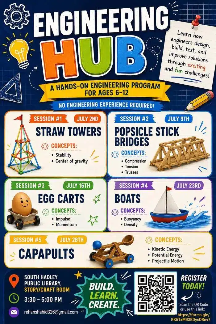 Engineering Hub for Kids Ages 6-12 at South Hadley Library