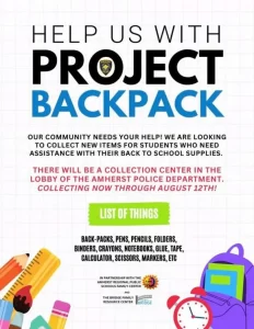 Project Backpack School Supply Drive – Amherst Police Department