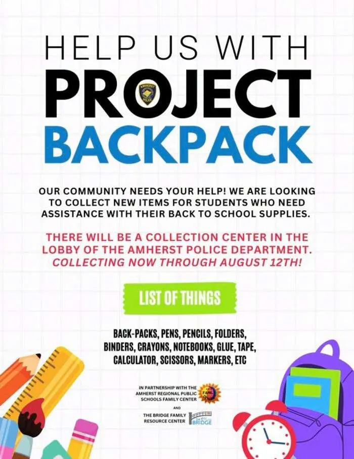 Project Backpack School Supply Drive – Amherst Police Department