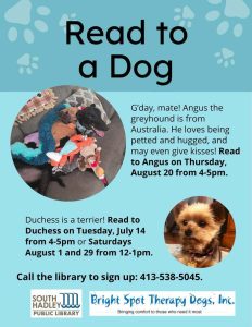 Therapy Dog Reading – South Hadley Library