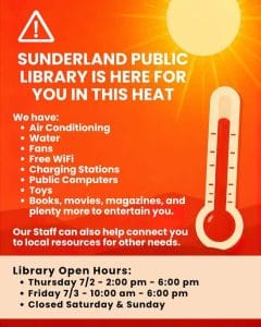 Sunderland Library Cooling Center – Open July 2-3 2026