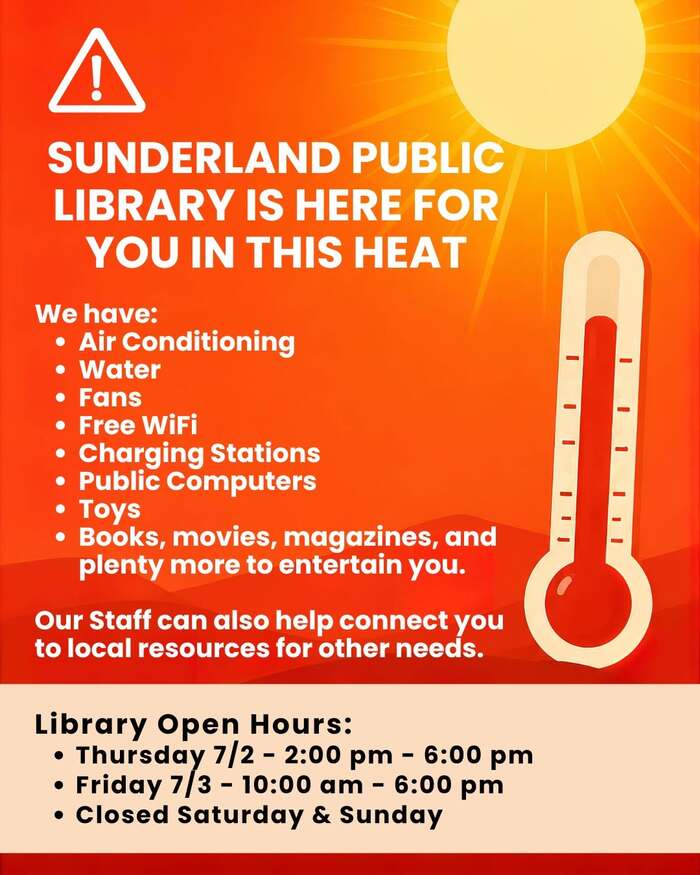 Sunderland Library Cooling Center – Open July 2-3 2026