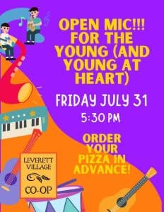 Open Mic – July 31, 5:30 PM, Leverett Co-op