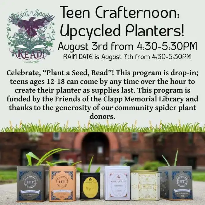 Upcycled Planters – Aug 3, 4:30-5:30 PM, Clapp Library