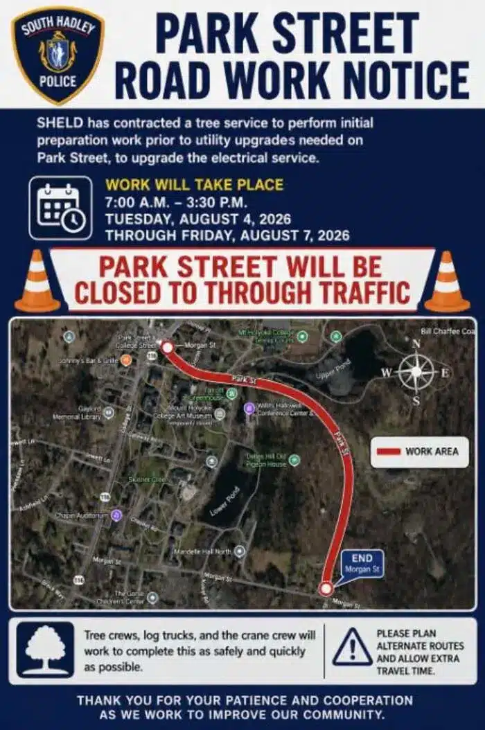 Road Closure – Park Street, South Hadley